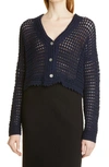 Vince Organic Cotton Crochet Cardigan In Navy