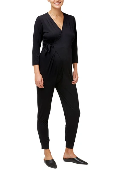 Nom Maternity Amabella Wrap-front Jumpsuit In Black