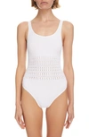 Alaïa Vienne Perforated Seamless One-piece Swimsuit In Blanc Optique
