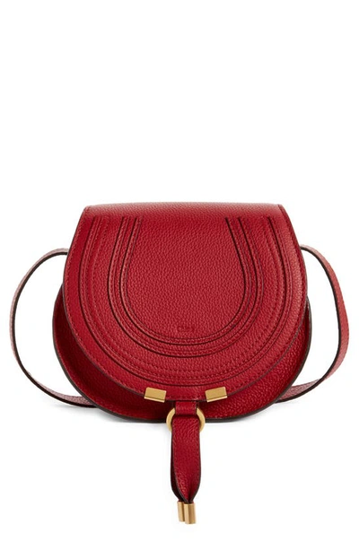 Chloé Small Marcie Leather Saddle Bag In Smoked Red