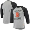 STITCHES STITCHES HEATHERED GRAY/BLACK BALTIMORE ELITE GIANTS NEGRO LEAGUE WORDMARK RAGLAN 3/4-SLEEVE T-SHIRT