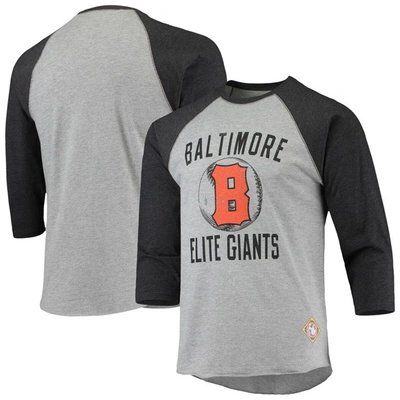 Stitches Heathered Gray/black Baltimore Elite Giants Negro League Wordmark Raglan 3/4-sleeve T-shirt In Heathered Gray,black