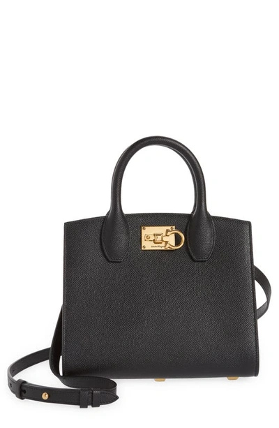 Ferragamo Studio Box Mini Leather Top-handle Bag In Black