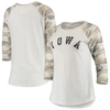 Camp David Women's White And Camo Iowa Hawkeyes Boyfriend Baseball Raglan 3/4-sleeve T-shirt In White