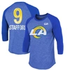 Majestic Threads Matthew Stafford Royal Los Angeles Rams Super Bowl Lvi Name & Number Raglan 3/4 Sle In Royal