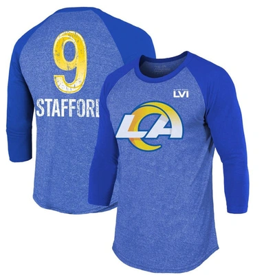 Majestic Threads Matthew Stafford Royal Los Angeles Rams Super Bowl Lvi Name & Number Raglan 3/4 Sle