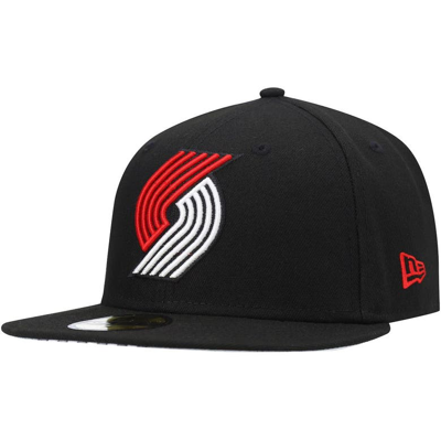 New Era Men's Black Portland Trail Blazers Team Logoman 59fifty Fitted Hat