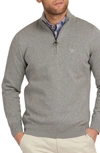Barbour Cotton Half Zip Tartan Trim Sweater Grey In Grey Marl
