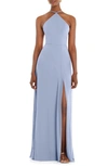 Lovely Dessy Collection Diamond Halter Maxi Dress With Adjustable Straps In Blue