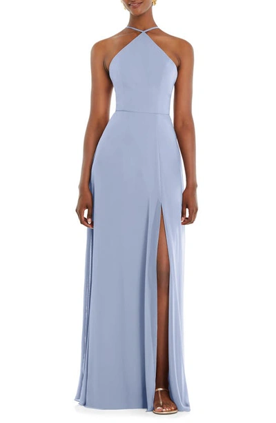 Lovely Dessy Collection Diamond Halter Maxi Dress With Adjustable Straps In Sky Blue