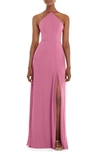 Lovely Dessy Collection Diamond Halter Maxi Dress With Adjustable Straps In Orchid Pink