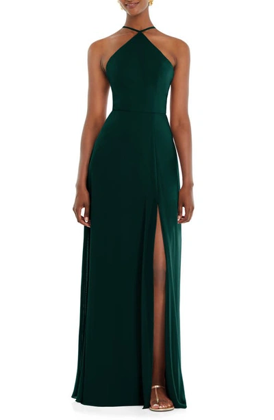 Lovely Dessy Collection Diamond Halter Maxi Dress With Adjustable Straps In Evergreen