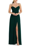 Lovely Strappy High Slit Chiffon Gown In Evergreen
