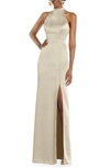 Lovely Backless High-neck Column Gown In Brown