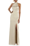 Lovely Backless High-neck Column Gown In Champagne