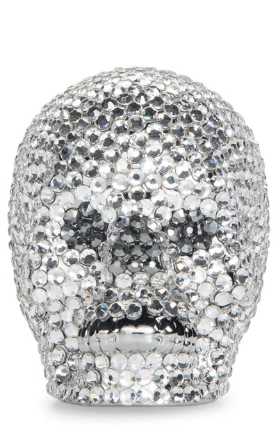 Judith Leiber Couture Crystal Skull Pillbox In Silver Rhine