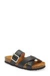 Naot Chicago Crossband Leather Footbed Sandal In Soft Black Leather