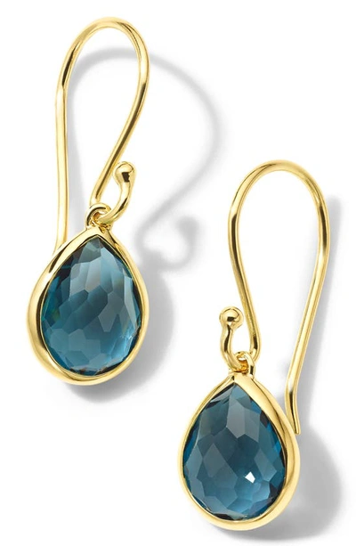 Ippolita Women's Rock Candy 18k Green Gold & London-blue-topaz Teeny Teardrop Earrings In Blue/gold