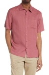 Vince Linen Short Sleeve Button Down Shirt In Wild Barberry