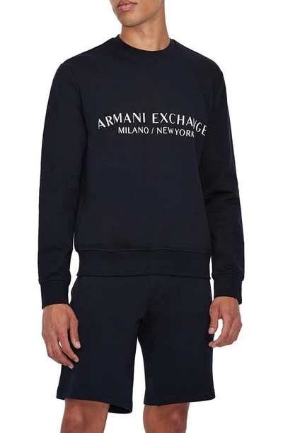 Armani Exchange Logo Crew-neck Sweatshirt In Blue
