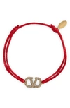 Valentino Garavani Antiqued Strass Logo Cord Bracelet In Rouge Pur/ Black Diamond