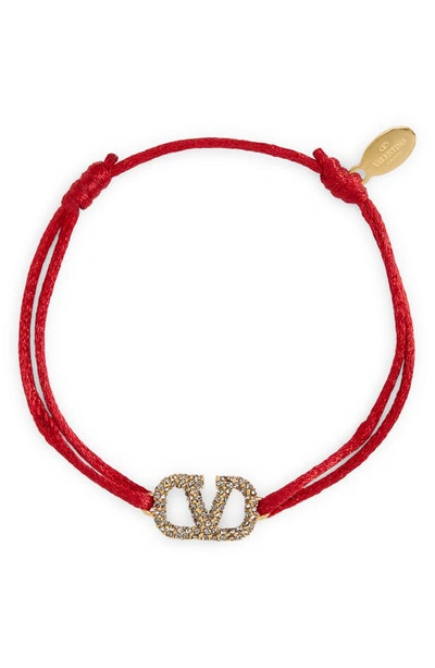 Valentino Garavani Antiqued Strass Logo Cord Bracelet In Rouge Pur/ Black Diamond