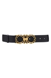 Ferragamo Gancini Buckle Leather Belt In Nero Naturale