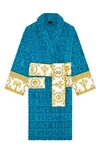 Versace Barocco & Robe Cotton Bathrobe In Capri Blue