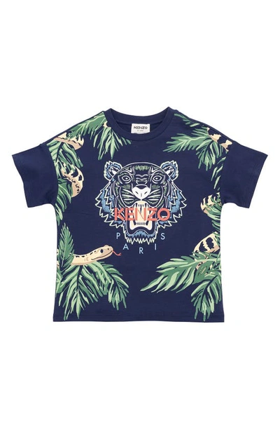 Kenzo Kids' Embroidered Tiger Graphic Tee In Navy