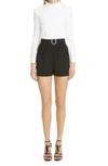 Saint Laurent Combi Open Back Long Sleeve Belted Sablé Romper In Craie