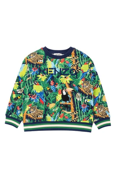 Kenzo Boys Teen Green Tropical Sweatshirt In Navy