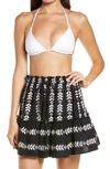 Elan Grecian Embroidered Cotton Cover-up Skirt In Black White Print