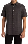 Bugatchi Tech Print Stretch Cotton Button-up Shirt In Black
