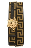 Versace First Line La Medusa La Greca Web Belt In Black/ Gold