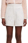 Maje Tulle Shorts Embroidered With Sequins In Ecru