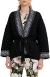 Maje Mondana Stud-embellished Quilted-knit Cardigan In Black