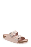 Birkenstock Arizona Vegan Womens Slip-on Casual Slide Sandals In Pink Patent/silver