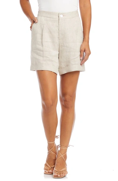 Karen Kane Pleat Front Linen Shorts In Oatmeal