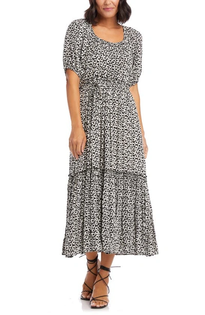 Karen Kane Floral Print Puff Sleeve Midi Dress In Blue