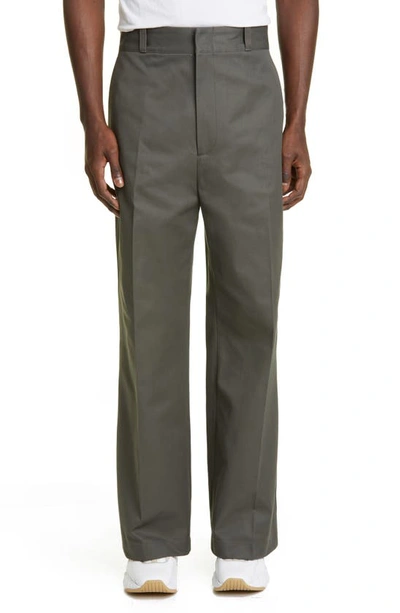 Acne Studios Cotton Twill Wide Leg Trousers In Military Green