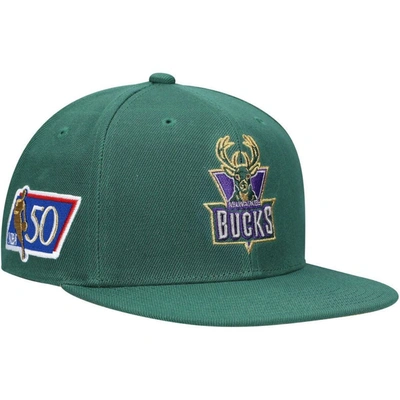 Mitchell & Ness Men's  Green Milwaukee Bucks 50th Anniversary Snapback Hat