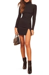 REFORMATION LIBRA LONG SLEEVE RIB MOCK NECK MINIDRESS