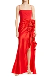 Cinq À Sept Drina Sleeveless Satin Wrap Gown In Pimento Red