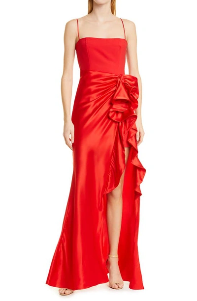 Cinq À Sept Drina Sleeveless Satin Wrap Gown In Pimento Red