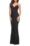 LA FEMME LA FEMME STRETCH SEQUIN SLEEVELESS GOWN