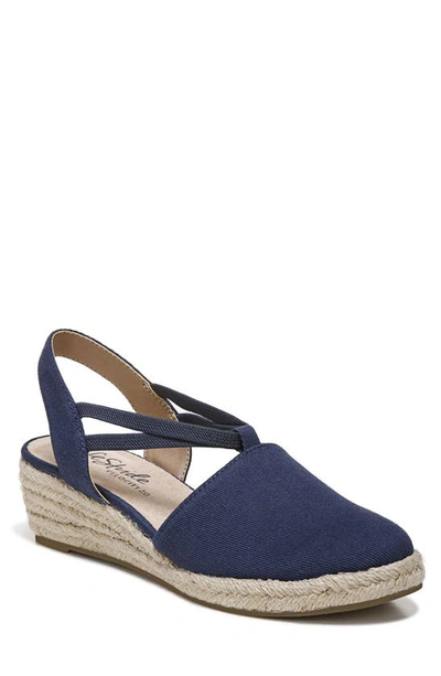 Lifestride Katrina Espadrille Slingback Wedge Pump In Navy Canvas