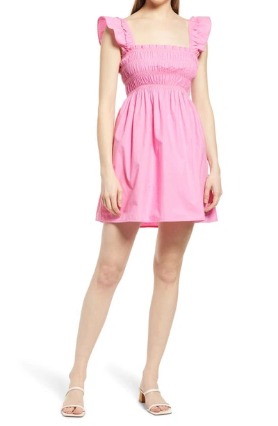 French Connection Isla Smocked Poplin Flutter Sleeve Dress In Moonlite Mauve