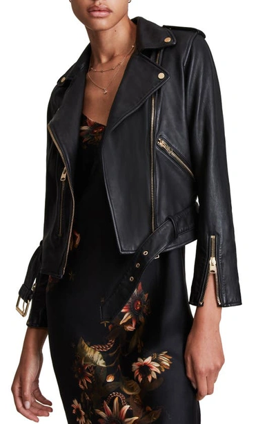 Allsaints Balfern Gold Leather Biker Jacket In Black