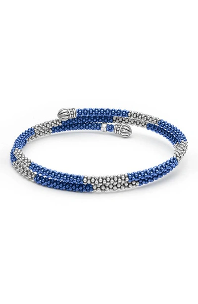 Lagos Sterling Silver Ultramarine Ceramic Bead Coil Bracelet In Blue/silver