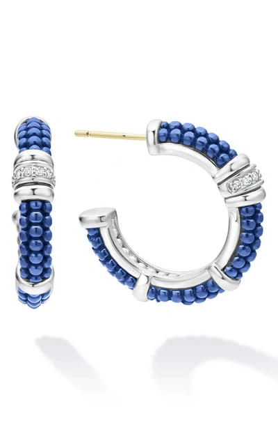 Lagos Blue Caviar Ultramarine Ceramic Diamond 1-row 23mm Hoop Earrings